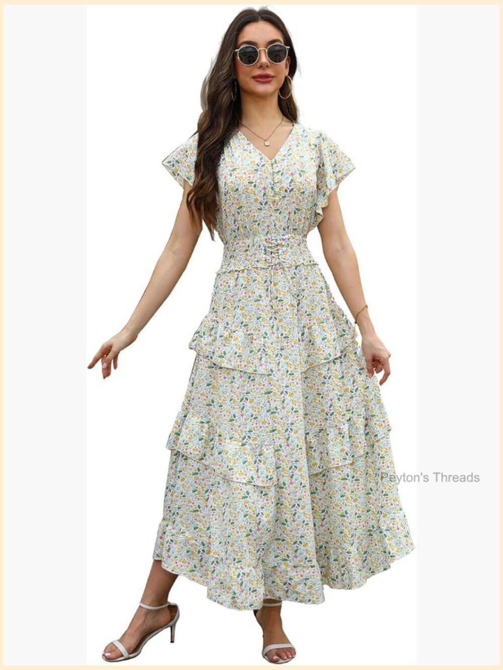 Womens Floral Maxi Dress V Neck Short Sleeve Chiffon Boho Beach Casual Long